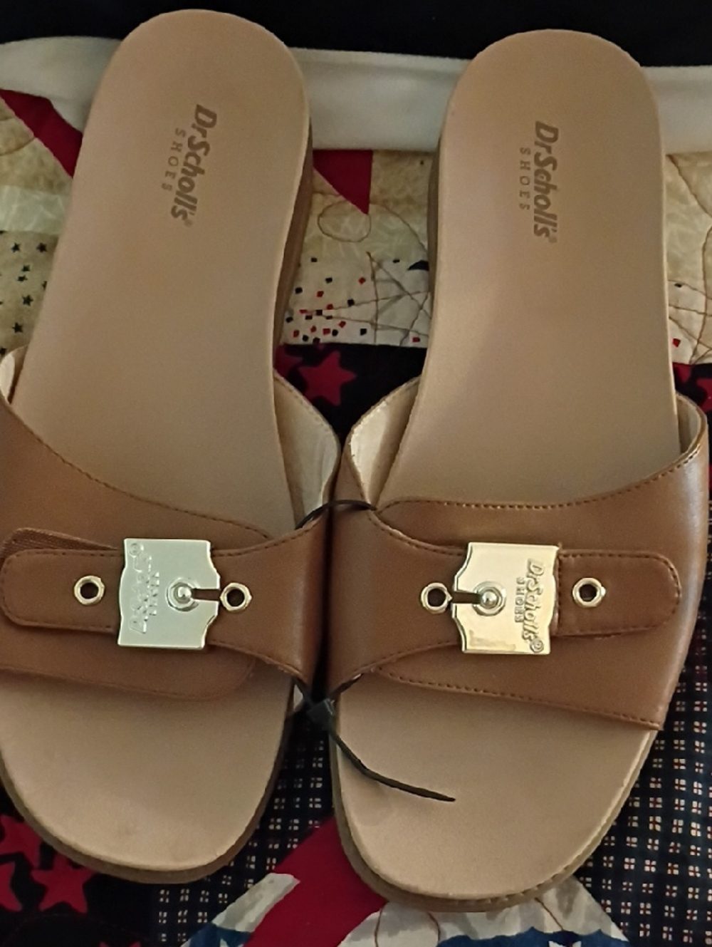 Dr. Scholl's Brown Slide Mules with Gold Accent